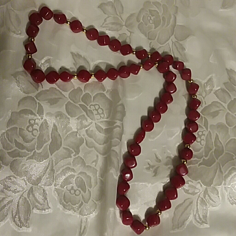 Vintage red necklace gold accents